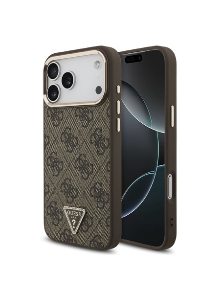 Guess Guess PU Leather 4G Strass Triangle Logo Gold Frame MagSafe Задний чехол для iPhone 18 Pro Max Brown