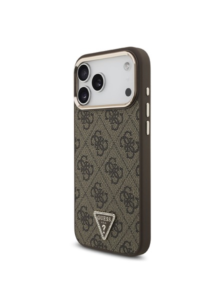 Guess Guess PU Leather 4G Strass Triangle Logo Gold Frame MagSafe Задний чехол для iPhone 18 Pro Max Brown