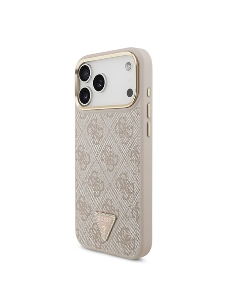 Guess Guess PU Leather 4G Strass Triangle Logo Gold Frame MagSafe Задний чехол для iPhone 18 Pro Max Pink