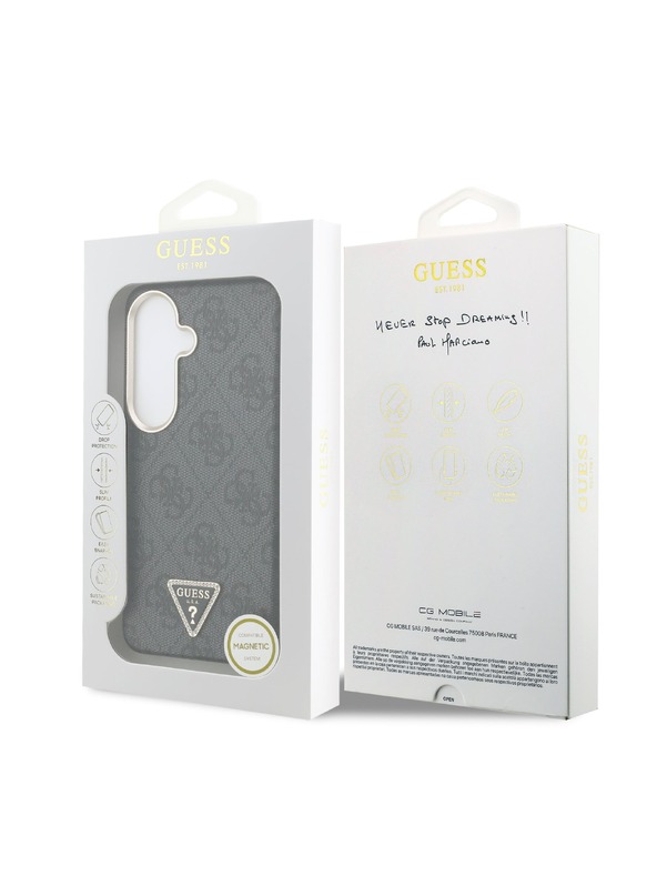 Guess Guess PU Leather 4G Strass Triangle Logo Gold Frame Magnetic Задний Калъф за Samsung Galaxy S26 Black