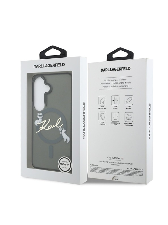 Karl Lagerfeld Karl Lagerfeld IML Choupette Karl Script Logo Magnetic Заден Калъф за Samsung Galaxy S26 Black