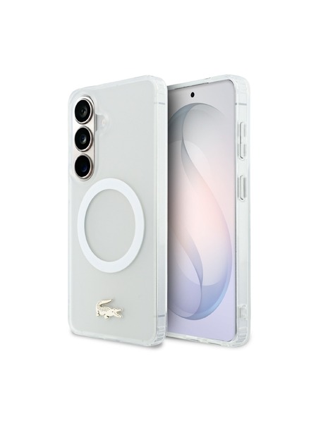 Lacoste Lacoste PC/TPU Frosted Finish Gold Logo Magnetic Заден Калъф за Samsung Galaxy S26 White
