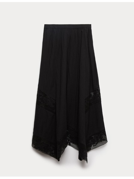 Marks & Spencer Макси кръгла пола с дантела, от чистия памук Marks & Spencer черна