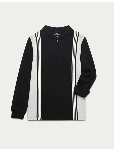 Marks & Spencer Поло тениска с дълъг ръкав от чист памук (2-16 години) Marks & Spencer черна
