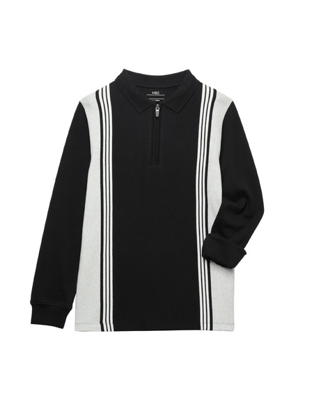 Marks & Spencer Поло тениска с дълъг ръкав от чист памук (2-16 години) Marks & Spencer черна