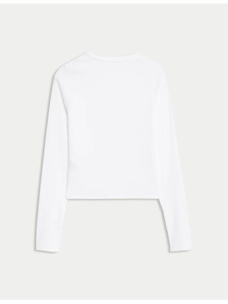 Marks & Spencer Едноцветен ребриран топ с високо съдържание на памук (6–16 години) Marks & Spencer кремав