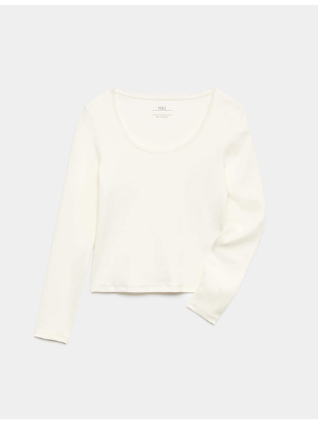 Marks & Spencer Топ с дантелен кант и високо съдържание на памук (6–16 години) Marks & Spencer кремав