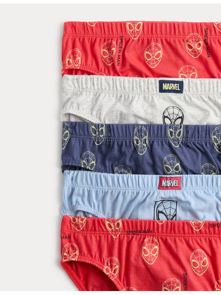 Marks & Spencer Чики от чист памук с печат на Spider-Man™, комплект 5 броя (18 месеца - 8 години) Marks & Spencer червен
