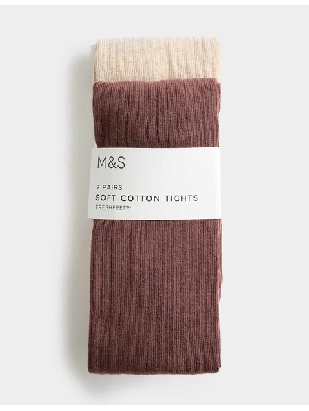 Marks & Spencer Комплект 2 чифта чорапи с ребра и високо съдържание на памук (2–14 години) Marks & Spencer кремав