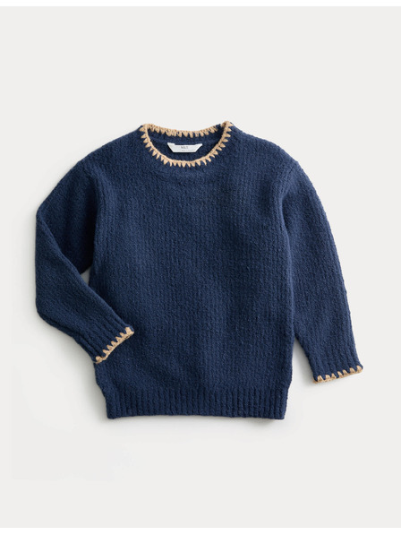 Marks & Spencer Плетен пуловер с кръгло деколте (2–10 години) Marks & Spencer морско синя