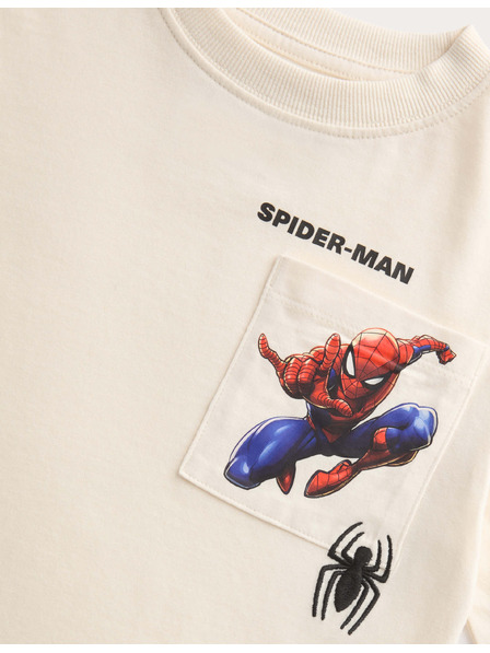 Marks & Spencer Топове от чист памук с принт Spider-Man™ (2–7 години) Marks & Spencer кремава