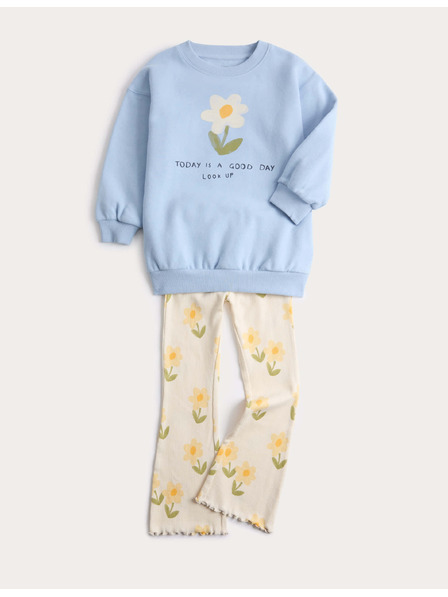 Marks & Spencer Цветен двуделен костюм с топ и долна част с висок процент памук (2–7 години) Marks & Spencer син