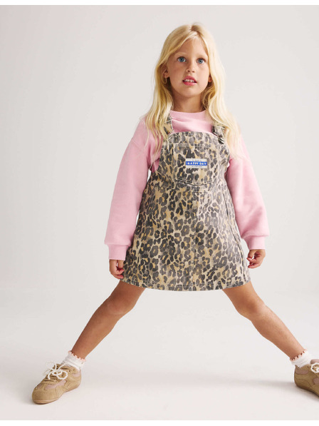 Marks & Spencer Двуделен дънков костюм Leopard Pinny (2–8 години) Marks & Spencer кафяв