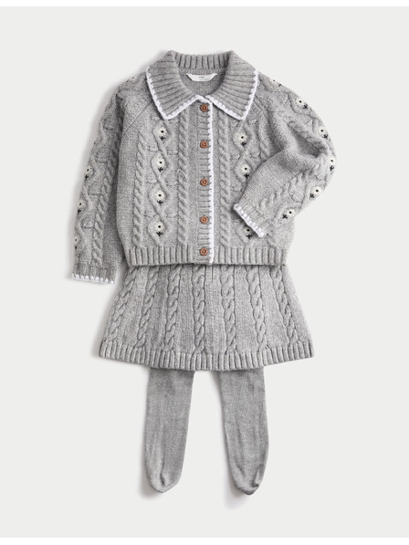 Marks & Spencer Триделен плетен костюм с пола и чорапи (3–5 години) Marks & Spencer сив
