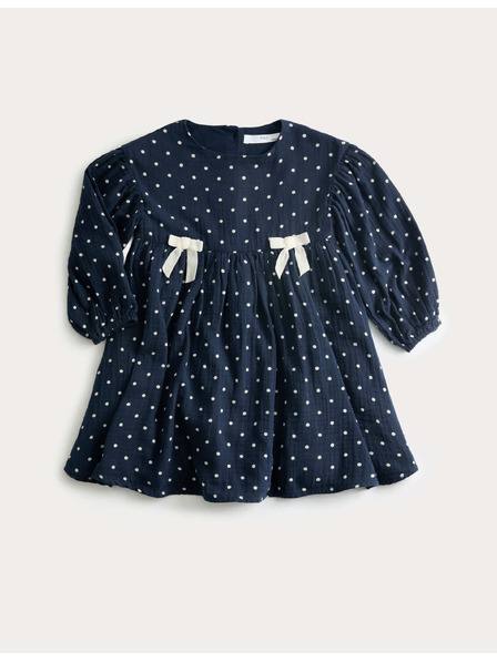 Marks & Spencer Пунктирана рокля с висок дял памук (1–8 години) Marks & Spencer морско синьо