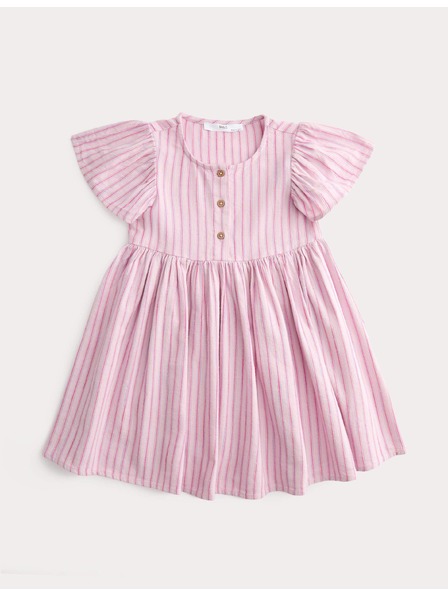 Marks & Spencer Раета рокля от чист памук (2–10 години) Marks & Spencer розова