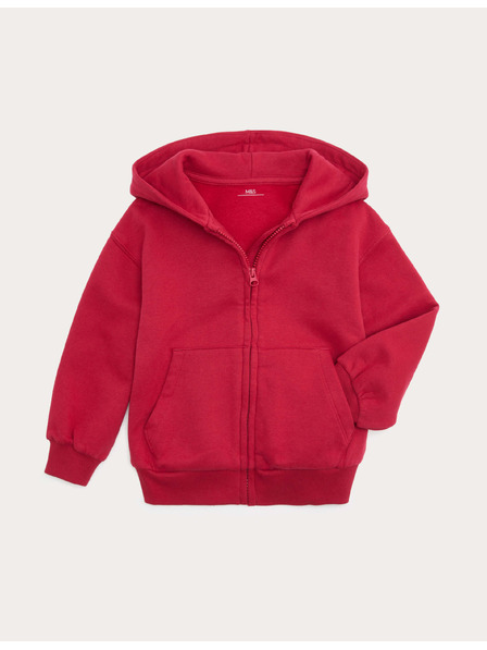 Marks & Spencer Суитшърт с качулка, цип и висок дял памук (2–8 години) Marks & Spencer червен