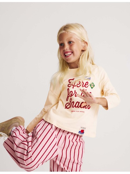 Marks & Spencer Топ от чист памук с надпис "For The Snacks" (2–8 години) Marks & Spencer кремав