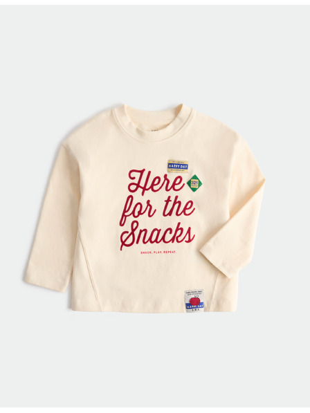 Marks & Spencer Топ от чист памук с надпис "For The Snacks" (2–8 години) Marks & Spencer кремав