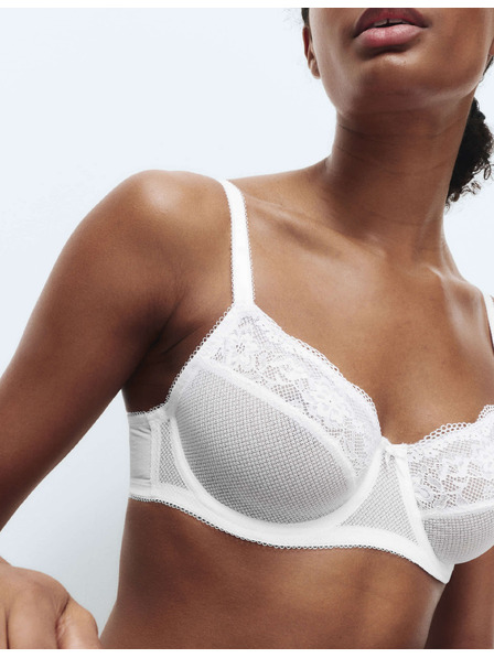 Marks & Spencer Бюстие Jasmine с намаляващ ефект, костици и дантела, размер (C–H) Marks & Spencer бял