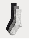 Marks & Spencer 3 чифта супер меки ребристи високи чорапи Marks & Spencer сив