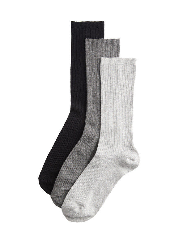 Marks & Spencer 3 чифта супер меки ребристи високи чорапи Marks & Spencer сив
