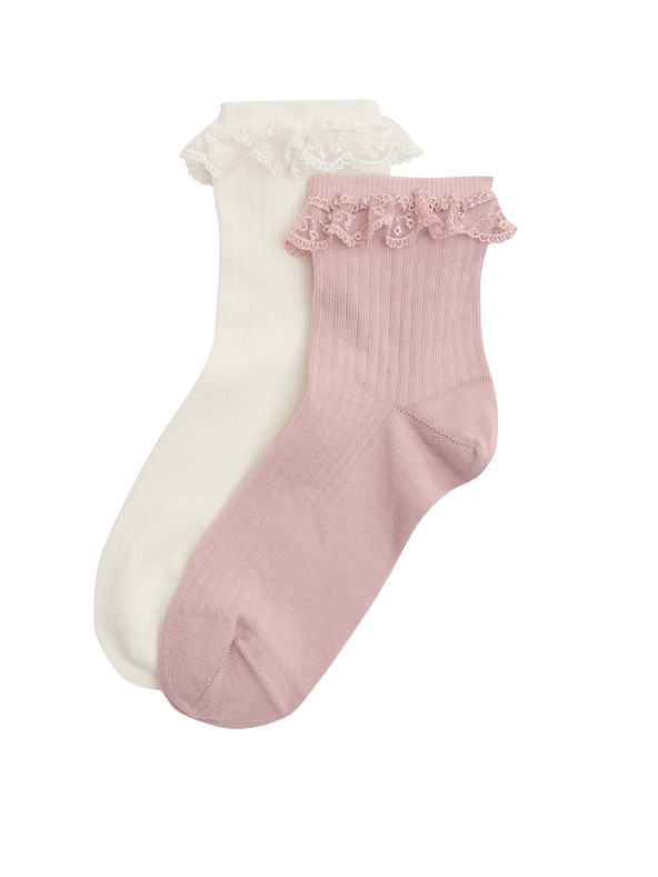 Marks & Spencer Комплект 2 чифта къси чорапи с висок дял памук Marks & Spencer кремав