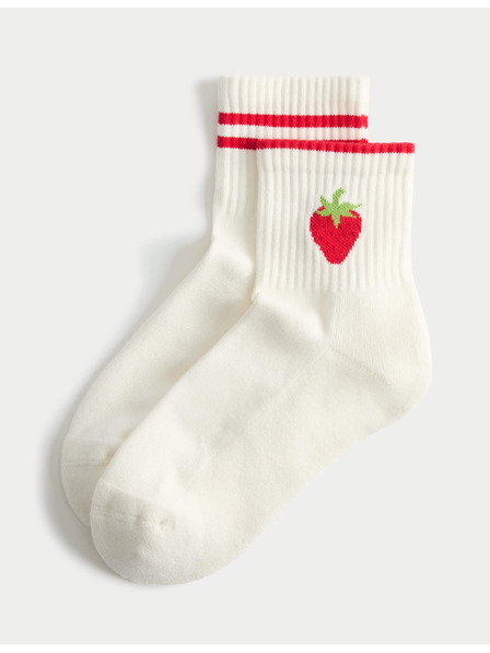 Marks & Spencer Комплект 2 чифта къси чорапи с фруктов мотив и висок дял памук Marks & Spencer бяло