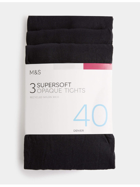 Marks & Spencer Матови екстра фини чорапогащи, 40 денир, 3 чифта Marks & Spencer черен