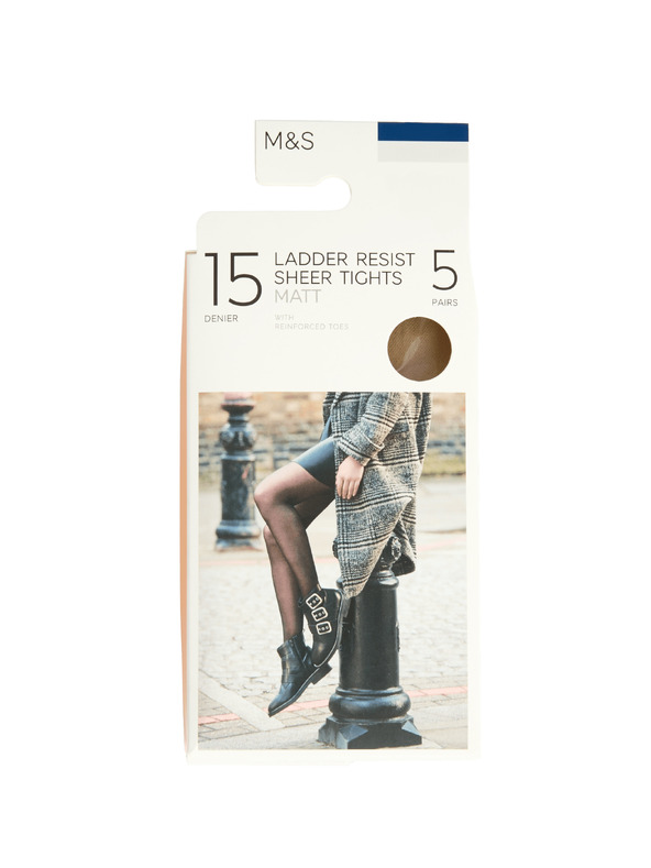 Marks & Spencer Плътни и матови чорапогащи 15 DEN, 5 броя в опаковка Marks & Spencer бежов