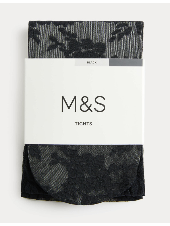 Marks & Spencer Прозрачни чорапогащи с цветна дантела Marks & Spencer черен