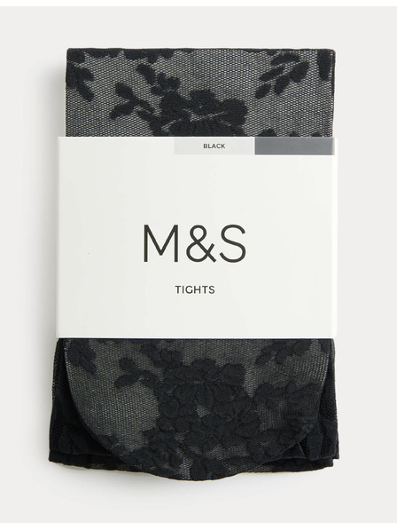 Marks & Spencer Прозрачни чорапогащи с цветна дантела Marks & Spencer черен