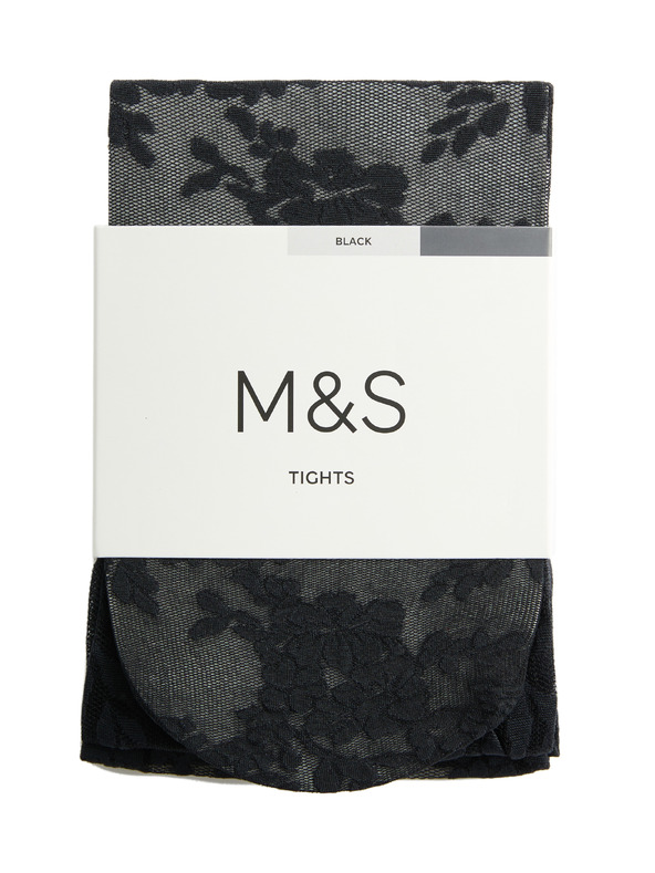 Marks & Spencer Прозрачни чорапогащи с цветна дантела Marks & Spencer черен