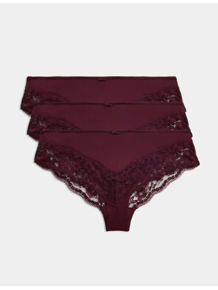 Marks & Spencer Бразилски бикини с дантелен ръб, 3 броя в опаковка Marks & Spencer червен