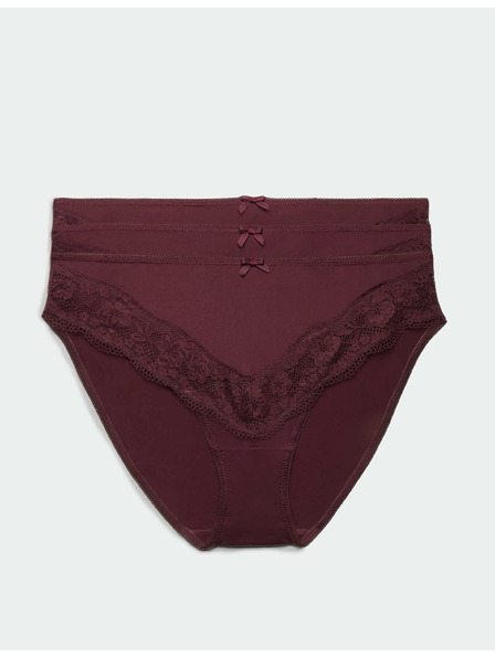 Marks & Spencer Бикини с дантелен ръб и вкроени крачоли, 3 броя Marks & Spencer червен
