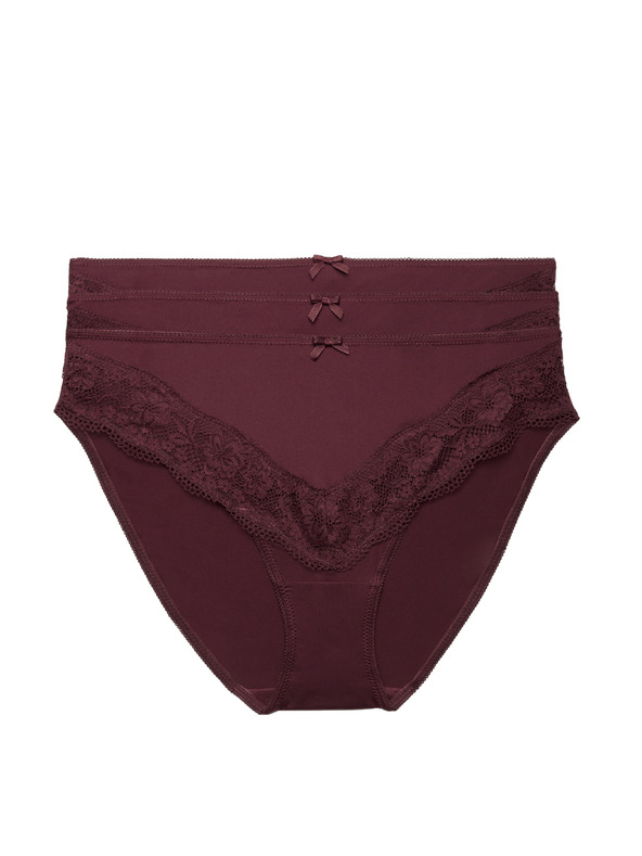 Marks & Spencer Бикини с дантелен ръб и вкроени крачоли, 3 броя Marks & Spencer червен