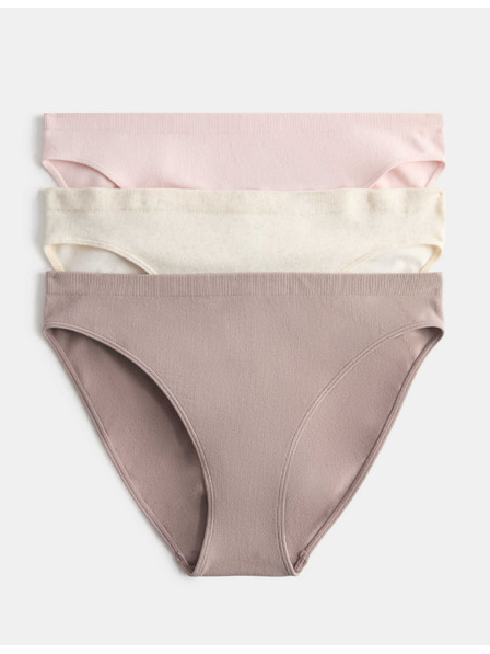 Marks & Spencer Безшевни висок ръб бикини, 3 броя в опаковка Marks & Spencer бежов
