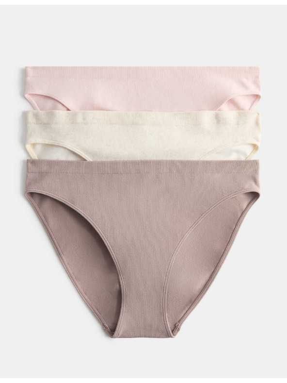 Marks & Spencer Безшевни висок ръб бикини, 3 броя в опаковка Marks & Spencer бежов