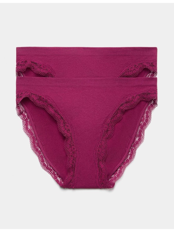 Marks & Spencer Висок ръб бикини Jasmine с дантела, 2 броя в опаковка Marks & Spencer розово