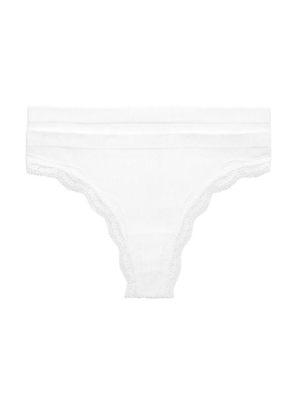 Marks & Spencer Безшевни танга Jasmine с дантелен ръб, 2 броя в опаковка Marks & Spencer бяло
