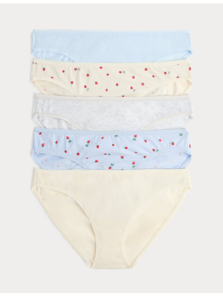 Marks & Spencer Дантелени бикини от памук Lycra™ с печат, 5 броя Marks & Spencer синьо