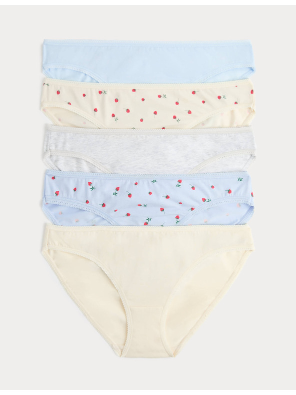 Marks & Spencer Дантелени бикини от памук Lycra™ с печат, 5 броя Marks & Spencer синьо