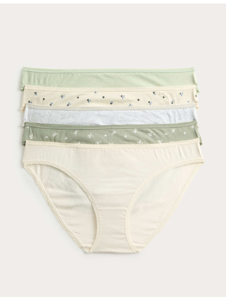 Marks & Spencer Дантелени бикини от памук Lycra™ с щампа, 5 бр. Marks & Spencer зелен