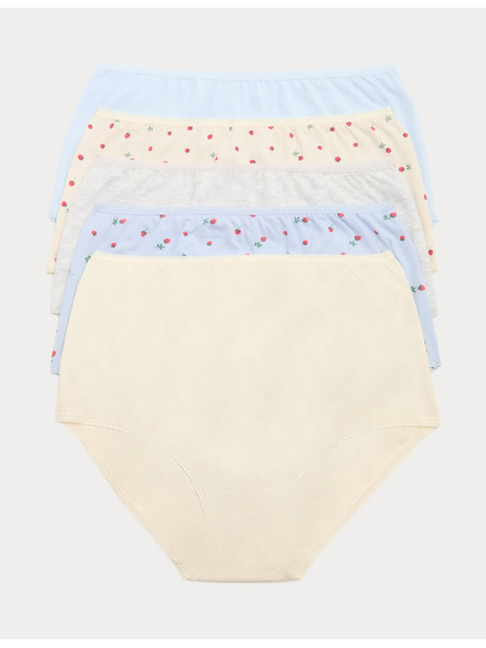 Marks & Spencer Бикини с висока талия и щампа от памук Lycra™, 5 бр. Marks & Spencer син