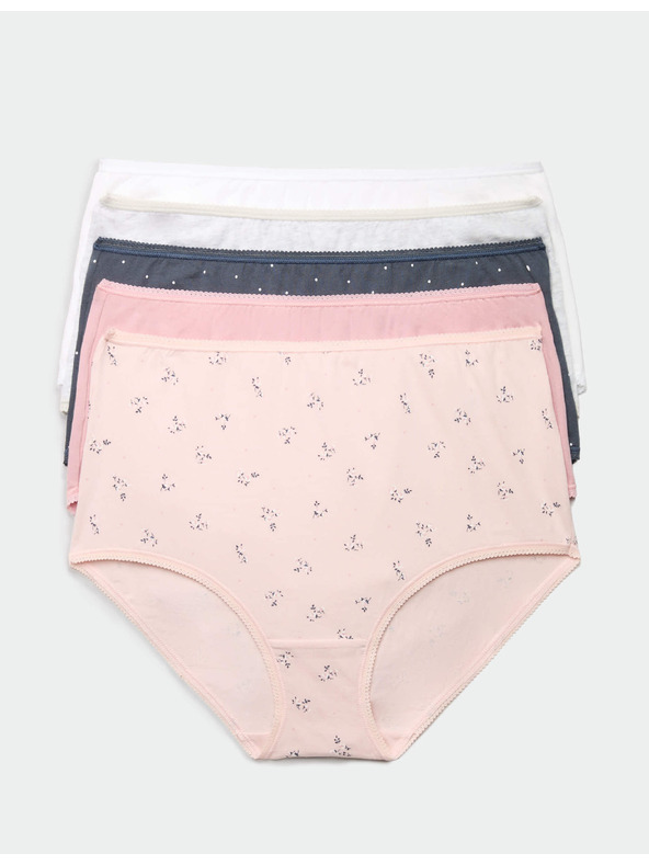 Marks & Spencer Бикини до талията от памук с lycra®, 5 бр. в опаковка Marks & Spencer военноморска синя