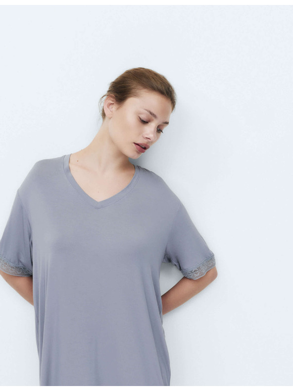 Marks & Spencer Къса нощна риза с дантелен детайл Marks & Spencer синя
