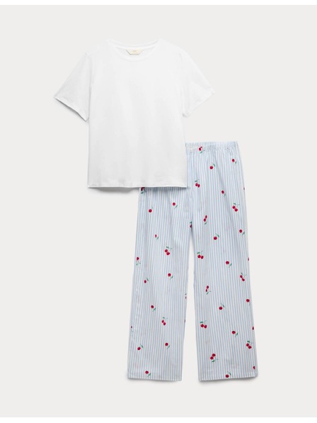 Marks & Spencer Чисто памучна пижамна гарнитура Marks & Spencer синя