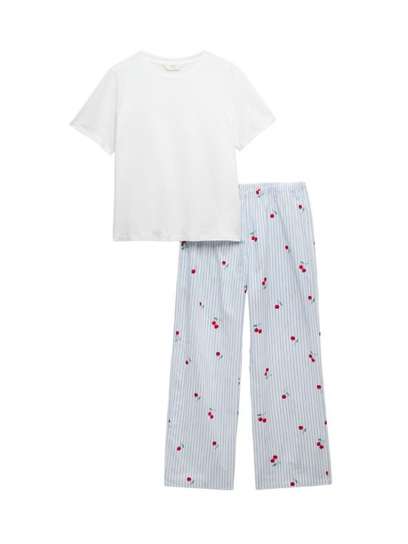 Marks & Spencer Чисто памучна пижамна гарнитура Marks & Spencer синя