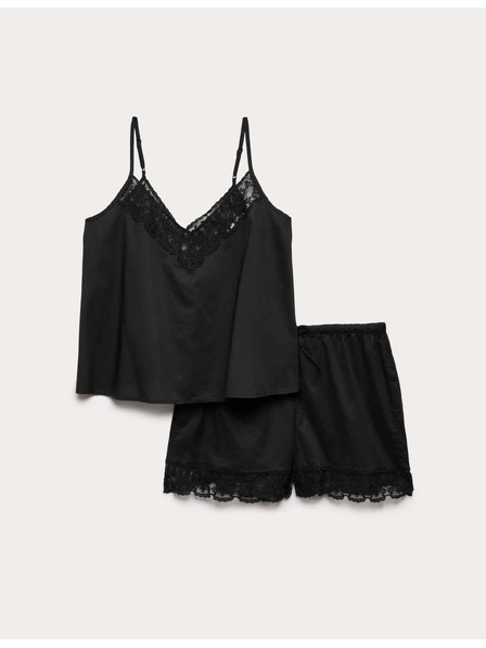 Marks & Spencer Комплект с сутиен и тръбички с дантела, от чист памук Marks & Spencer черна
