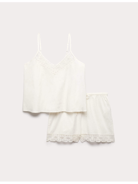 Marks & Spencer Комплект с сутиен и тръбички с дантела, от чист памук Marks & Spencer крем